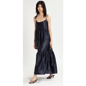 Sies Marjan Brianna Satin Maxi Dress Sleeveless Dark Navy Size Small NWT Pockets